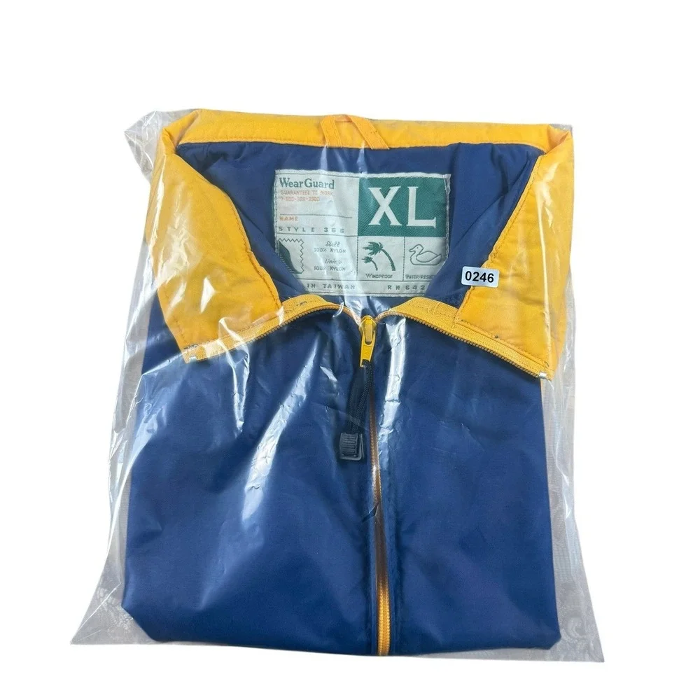 VINTAGE WEARGUARD Mens XL Blue Yellow Hooded Windbreaker Jacket